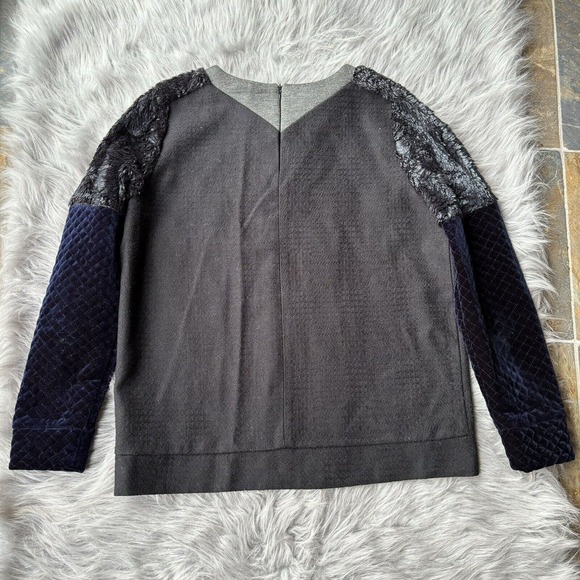 Basic House Sweater Sz M Long Sleeve Pullover Crushed Velvet Faux Fur Blue Grey - Picture 9 of 13